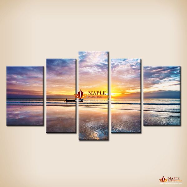 Acheter Vente Chaude 5 Panneau Coucher De Soleil Vue Sur La Mer Mur Peinture Toile Mur Art Photo Décoration Décoration Salon Impression Sur Toile