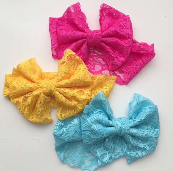 Le fasce larghe 7 di Bowknot del turbante del bambino del merletto della fascia del bambino di modo grande colorano 50pcs/lot Trasporto libero