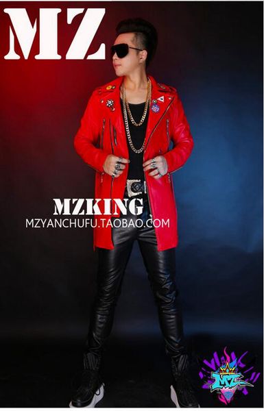 

мужской певец хан издание клуб моды в европе и взлетно-посадочной полосы выглядит большой красный длинный локомотив кожаные костюмы. s-6 xl, Black;red