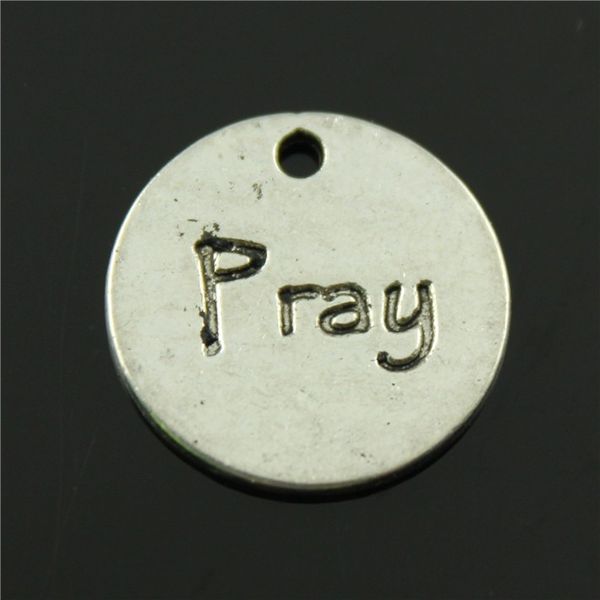 

100pcs/lot 20*20mm antique silver tone zinc alloy one sided pray round charm diy for handmade, Bronze;silver