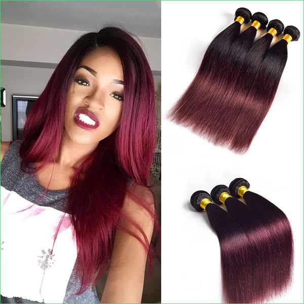 99j Ombre Brazilian Straight Hair Sew In Weaves Two Tone Ombre