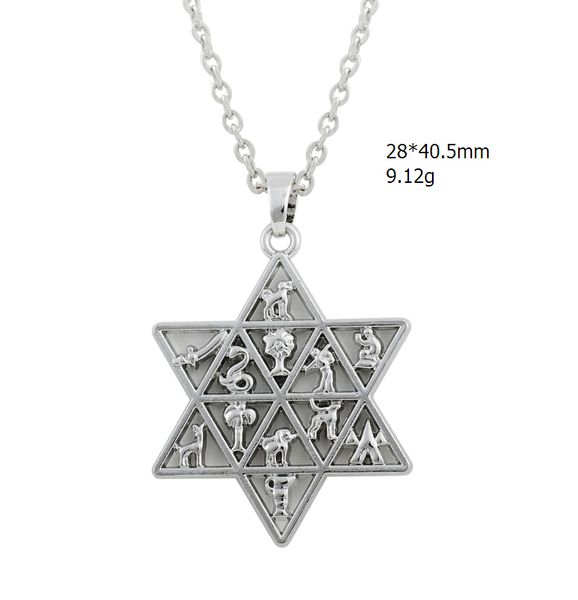 

hot selling 50pcs a lot jewish star of david 12 tribes of israel ethnic men christian symbols pendant necklaces women jewelry collar