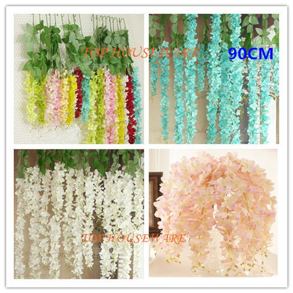 

10colors 90cm artificial wisteria silk flower vine for diy home party wedding garden floral decoration living room valentine day