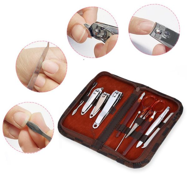 2 set uomo donna manicure set 10 in 1 tagliaunghie earpick toelettatura pedicure kit vendita calda strumento in acciaio inossidabile