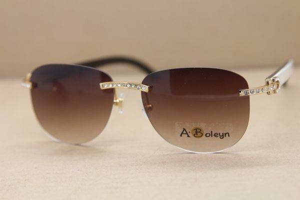 

2020 new t8307005 genuine natural buffalo horn white inside black rimless sunglasses big diamond glasses frame size:57-18-140mm, White;black