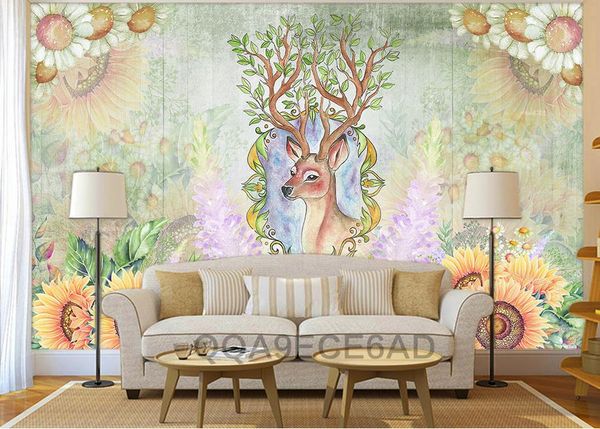 

american retro rustic background wall abstract individual elk head wall papers home decor living room