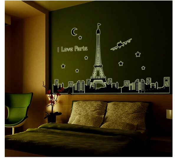 Bedroom Home Television Wall Art Decor Wallpaper New Creative Paris Eiffel Tower Fluorescent Luminous Wall Stickers Canada 2019 From Beijingfuji02