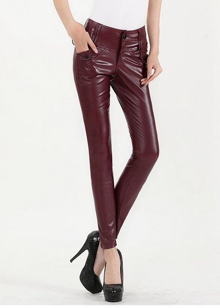 

г-жа хан издание досуг мода новая зима высокая талия узкие кожаные брюки показать тонкие эластичные ноги карандаш. s-2xl, Black;white