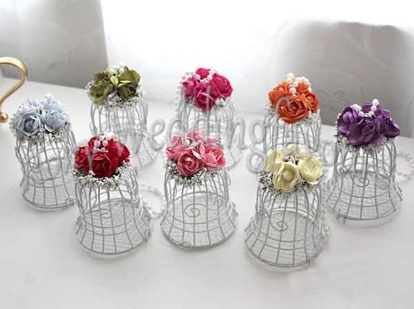 100 PCS Único Favores Branco BELL Birdcage com Fontes Do Casamento Da Flor Caixas de Bombons Favores, favores do partido