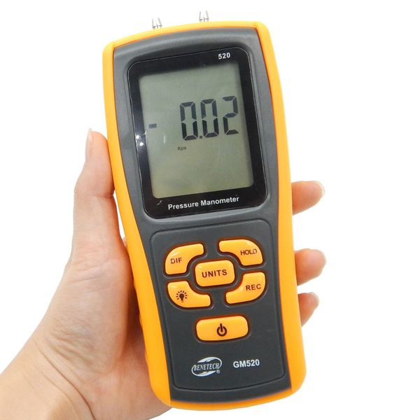 Freeshipping 150KPa Digitales LCD-Display GM520 Druckmanometer gelbes Differenzmanometer Manometer