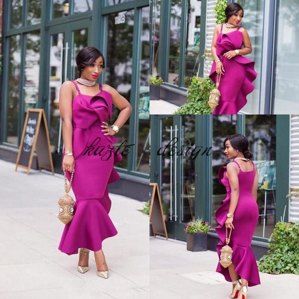 

aso ebi стиль африканских спагетти пром платья 2018 fushia атласная русалка вечерние платья оборками плюс размер русалка вечернее платье, Black;red