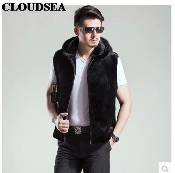 

fall-mink skin fur vest with hoodie mens black waistcoat designer sleeveless jackets for men luxury vests stylish, Black;white
