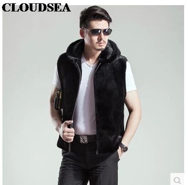 Fall-Mink Skin Fur Vest With Hoodie Mens Black Waistcoat Designer Sleeveless Jackets For Men High Quality  Vests Stylish