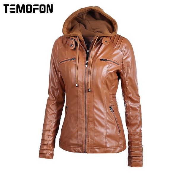

wholesale- temofon women autumn winter jackets faux leather basic zipper stitching casual outwear coat s-6xl large ladies jackets ewt4279, Black;brown
