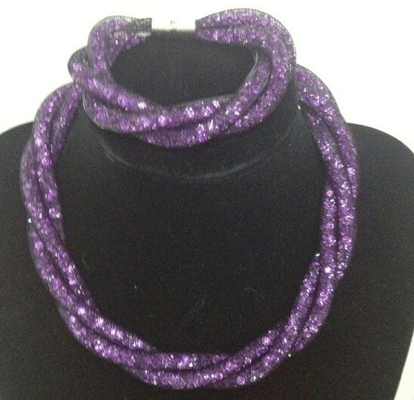 

crystal bead jewelry sets choker necklace for women magnetic clasp mesh charm crystal wrap necklace/bracelets jewelry set mix colors, Silver