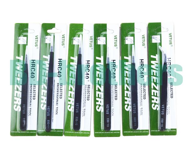 

black vetus tweezers hrc40 antistatic stainless steel nipper esd 10 11 12 13 14 15 for phone repair repairment mend tools 120pcs