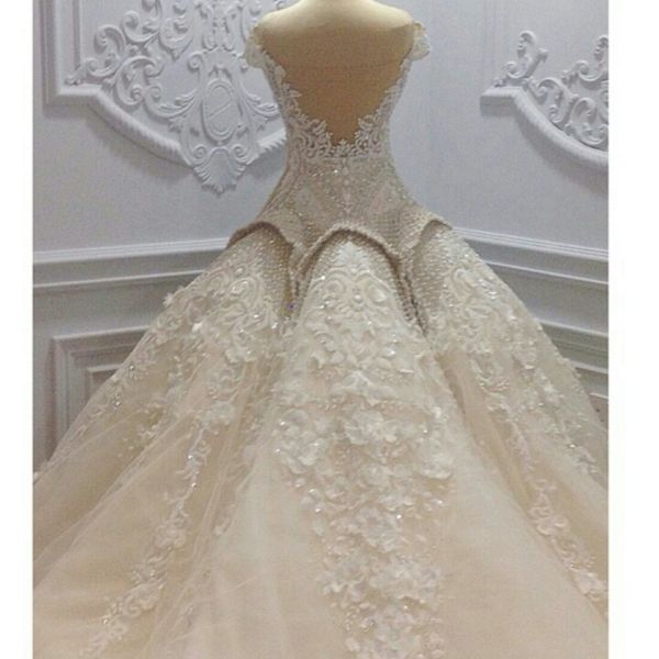 

роскошные и красивые 2021 бальное платье свадебные платья свадебное платье с жемчугом с бисером кружева с бисером аппликации часовня поезд к, White