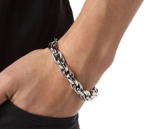 

men's super cool large rope chain bracelet stainless steel chain torsion twist, Black