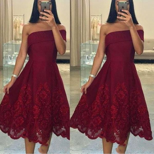 Burgund Kurze Brautjungfernkleider 2018 One Shoulder Spitze Applikationen Trauzeugin Kleider Tee Länge Afrikanische Frauen Prom Abendkleid Günstig