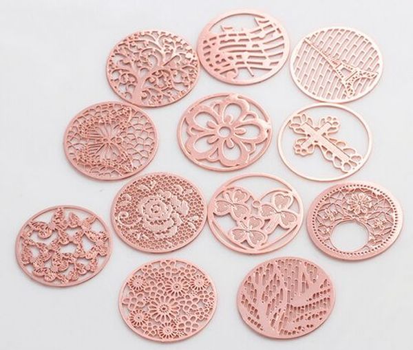 

20pcslot rose gold 22mm mix styles round hollow floating charms window plates fit for 30mm magnetic memory glass locket5280095, Bronze;silver