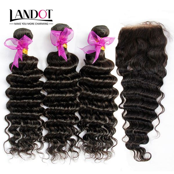

eurasian virgin hair deep wave with closure 7a unprocessed curly human hair weave 3 bundles and 1piece lace closures natural black wefts