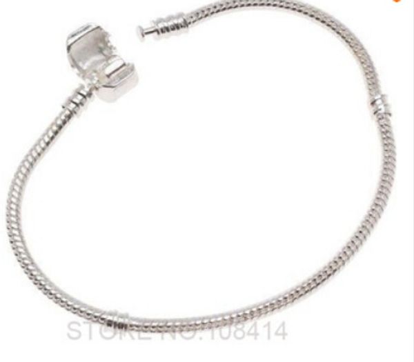 

fashion women european silver plated bracelet & bangle snake chain with barrel clasp fit chamilia bead charms, Black