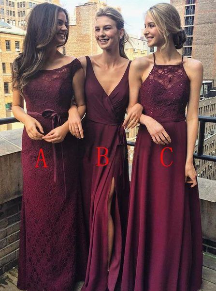 

burgundy chiffon bridesmaid dress long garden country formal wedding party guest maid of honor gown plus size custom made, White;pink