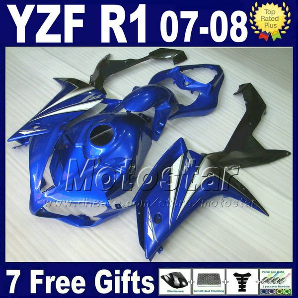 Kit carrozzeria blu per carenatura YAMAHA R1 2007 2008 Parti in plastica per stampaggio ad iniezione 07 08 kit carenature yzf R1 moto L25B