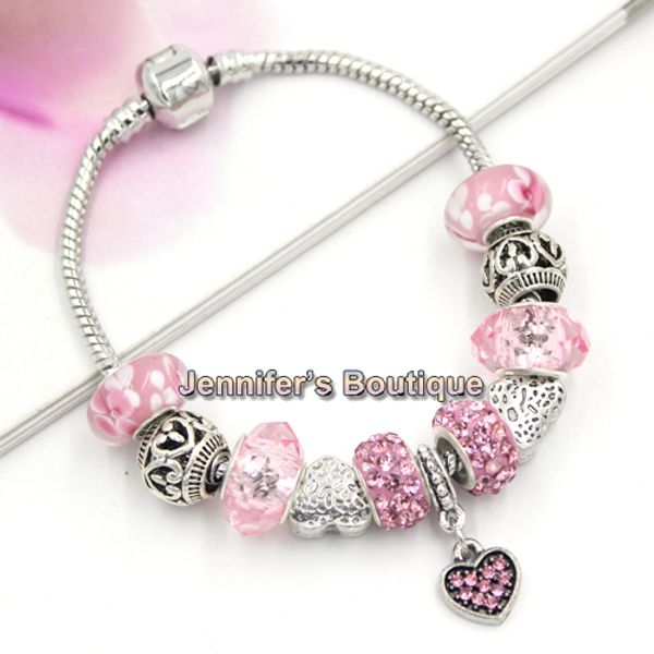 

2 colors diy interchangeable european style heart hallow ball crystal heart charm bracelets for valentine's day gift jewelry bracelet, Golden;silver