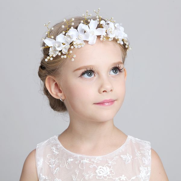 Очаровательные милые дети дети завесы головы кусочки для матча цветок девушка платья 2015 белая розовая принцесса гирлянда цветок девушка повязка на свадьбу