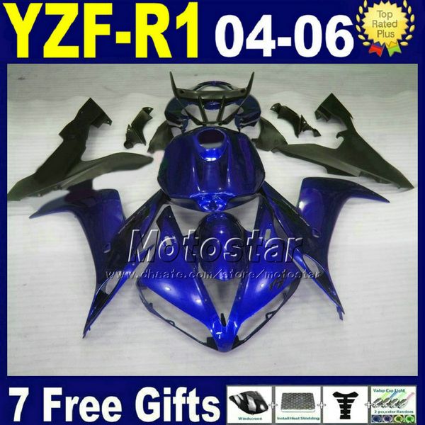 7gifts Verkleidungsset für Yamaha R1 2004 2005 2006 blau schwarz YZFR1 04 05 06 Verkleidungen 32AX Einspritz-Straßenmotorrad-Karosseriesatz