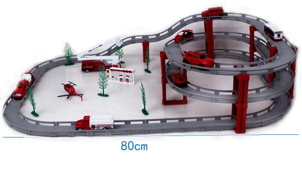 Giocattoli per auto in lega, modello di sistema di trasporto urbano, includono autopompa, autobus, elicottero ecc. Con binario, dimensioni super grandi, per regalo per bambini, collezione