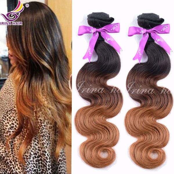 7A Qualidade IRINA cabelo Produto 3 pacotes de cabelo virgem Brasileiro tecendo três tons ombre cor Peruano Onda Do Corpo Do Cabelo Virgem 3 tom 1B / 4/30