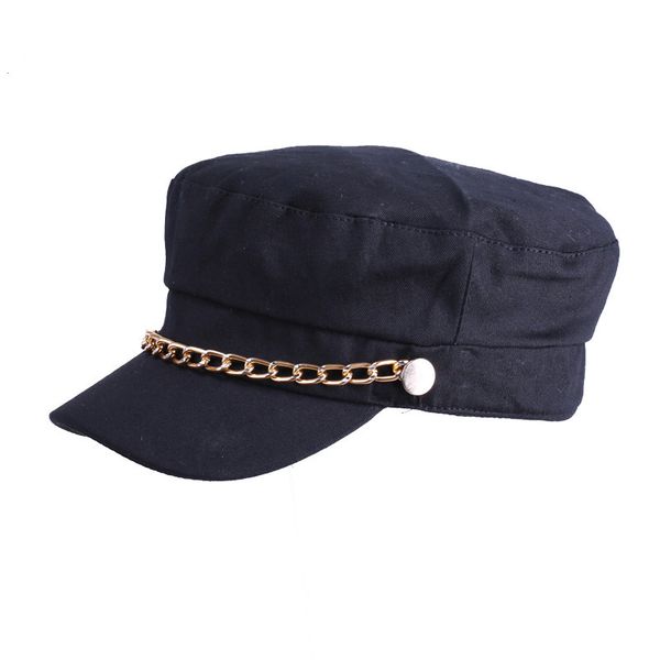 

2017 students gold hats military baseball metal chain women solid curved new flat brim with cap mxqas, White;black