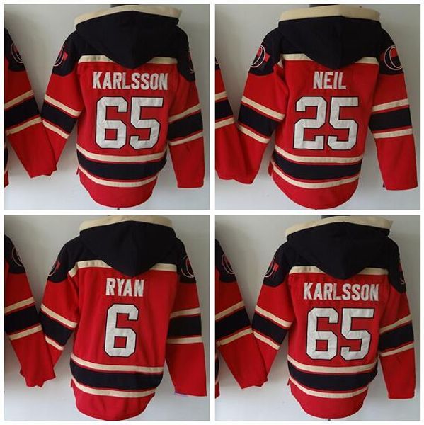 

2016 new, ottawa 6 bobby ryan hooded 25 chris neil 65 erik karlsson hockey hoody ice home team red pullover sweatshirt, Black;red