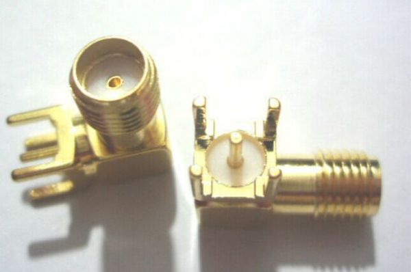 O ENVIO GRATUITO de 100 pcs Ouro SMA fêmea ângulo direito solda PCB montar adaptador de conector RF