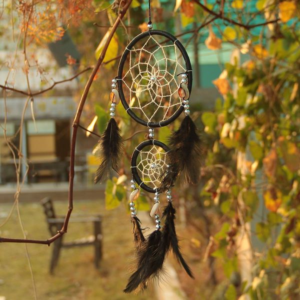 

Ручной работы Черный Ловец снов круговая сеть с перьями настенные украшения деко
