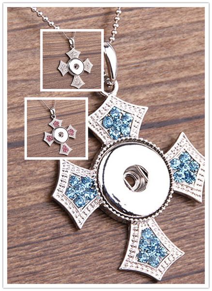 

2020 christian cross metal ginger snap on jewelry button pendants necklace interchangeable jewerly 3 colors for choices, Silver