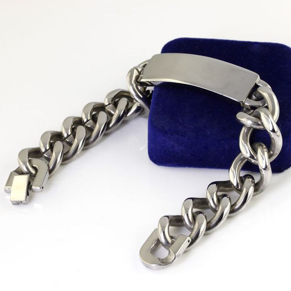 

new id heavy silver tone stainless steel curb chain men's fashion bracelet cool good christmas gift ship free, Black