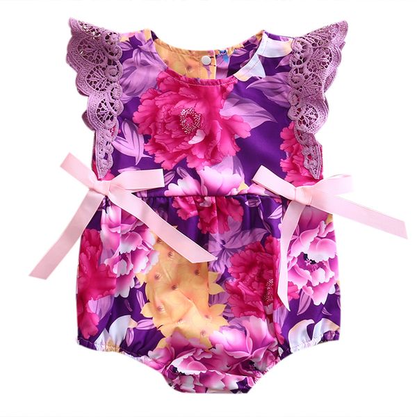 Roupas de bebê Verão Laço Roxo Bebê Recém-nascido Menina Flor Romper Bowknot Jumpsuit Outfit Sunsuit Roupa Dos Miúdos Infantis Meninas Roupas Boutique