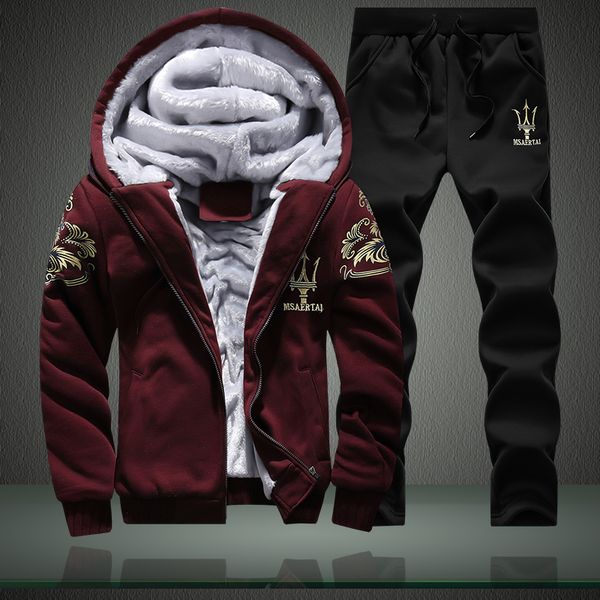 

wholesale- outdoor men's sport tracksuits thick velvet hoodies winter sets hooded sweatshirt + pants 4 colors plus size m-4xl, Black