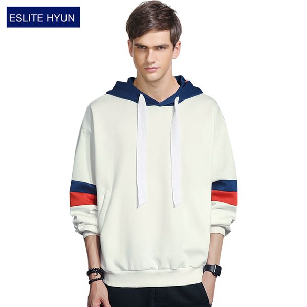 

wholesale- 2017 spring autumn fashion white red blue casual male streetwear hoodies men pullover patchwork sweatshirts 4xl 5xl, Black