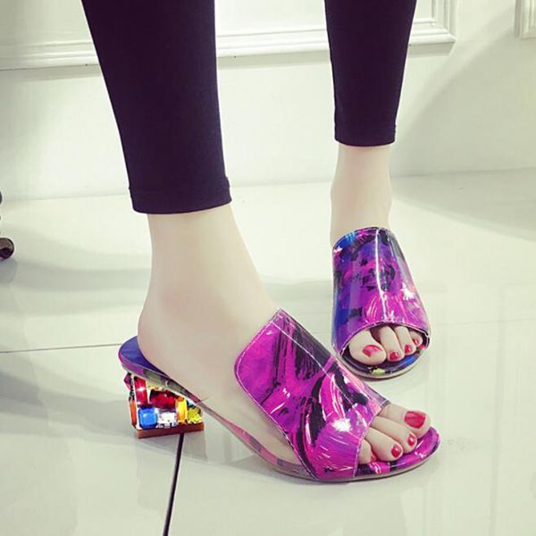 

wholesale rhinestone sandals slippers new summer fish head diamond big yards sandals thick with female sandals, Black