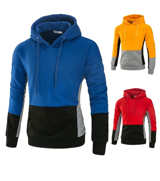 

New Europe Style Men's Contrast Color Hooded Hoodie Patchwork Coat Simple Casual Hoodies Men Long Sleeve