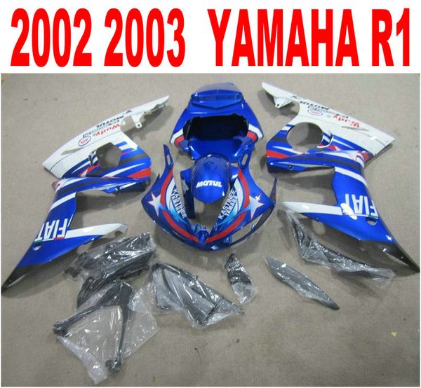 Kostenloses individuelles Verkleidungsset für Yamaha Spritzgussform YZF-R1 2002 2003, blau-weißes Karosserieverkleidungsset, Yamaha R1 02 03 HS93