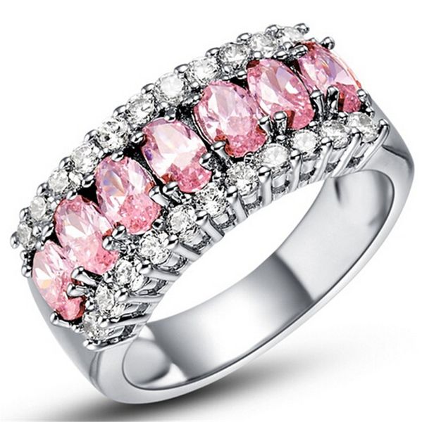 

сладкий белое золото покрытием кольца женская мода палец кольцо с блестящими розовый циркон шипованных свадьба невеста ювелирные изделия вал, Golden;silver