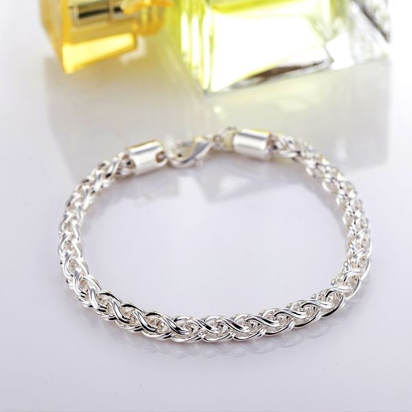 

with tracking number sale 925 silver bracelet 6m twist ring chain bracelet silver jewelry 10pcs/lot 1819, Black