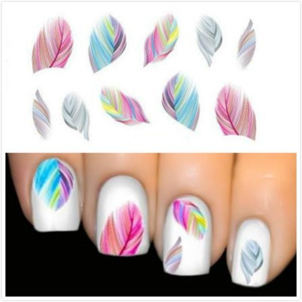 

women beauty feather nail art water transfer nail art stickers tips feather decals, Black
