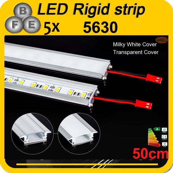 

wholesale-5pcs 50cm dc 12v 36 smd 5630 led hard rigid led strip bar light with u aluminium shell +pc cover