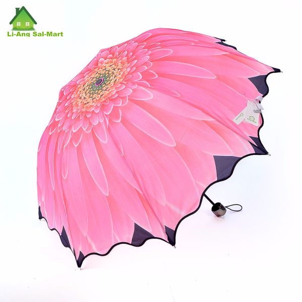 

wholesale-cute style sun flower shape umbrellas for sale manual 3 fold women's elegant compact and portable suny rainy umbrella parasol